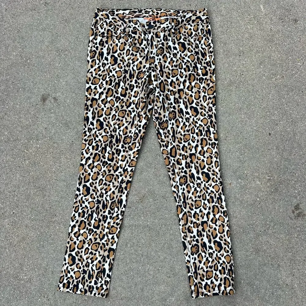 Tory Burch Leopard Cheetah Animal Print Low Rise Super Skinny Jeans Size 30
